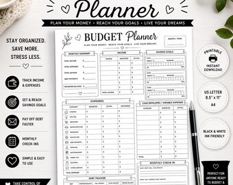 Monthly Budget Planner | Income, Expense Tracker, Savings Goals (PDF Download)