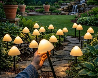 Mushroom Solar Garden Lights Set Of 10, Waterproof Outdoor Path Lights