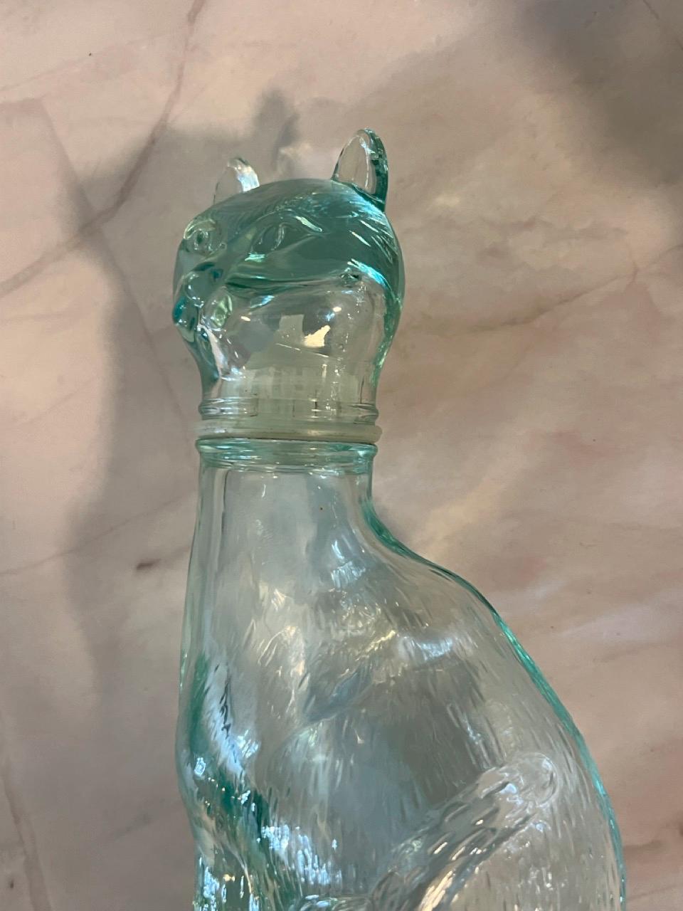 Vetreria Etrusca Glass Cat Bottles Set of 2 | MCM Italian | Aqua