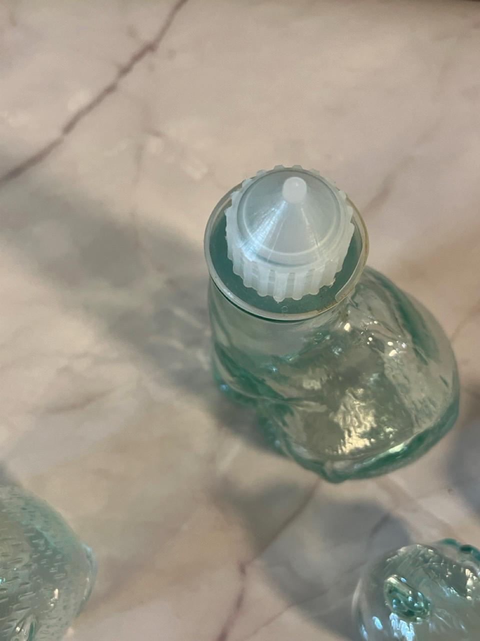 Vetreria Etrusca Glass Cat Bottles Set of 2 | MCM Italian | Aqua
