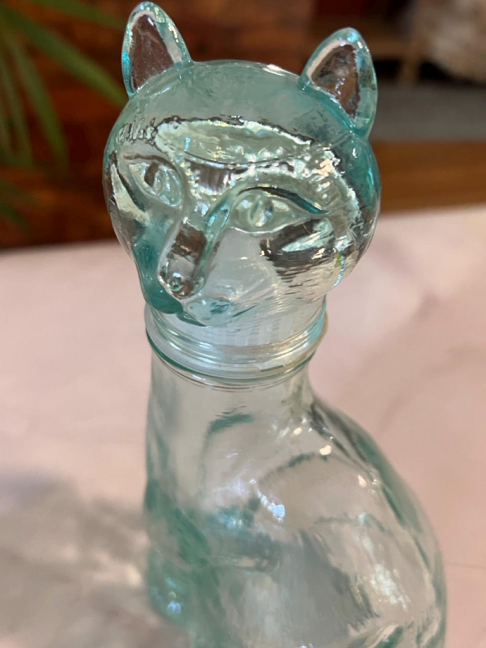 Vetreria Etrusca Glass Cat Bottles Set of 2 | MCM Italian | Aqua