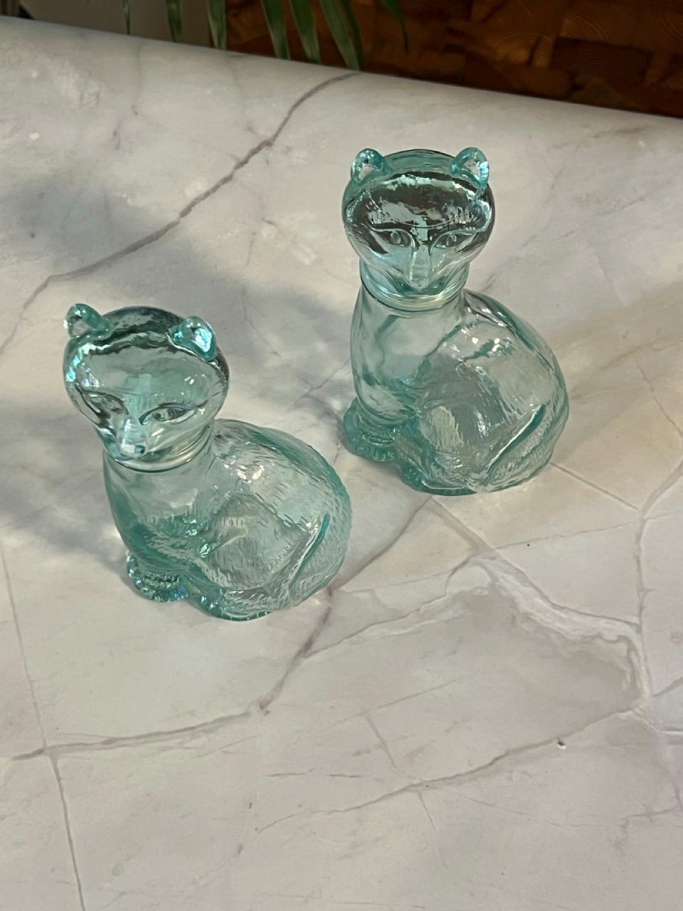 Vetreria Etrusca Glass Cat Bottles Set of 2 | MCM Italian | Aqua