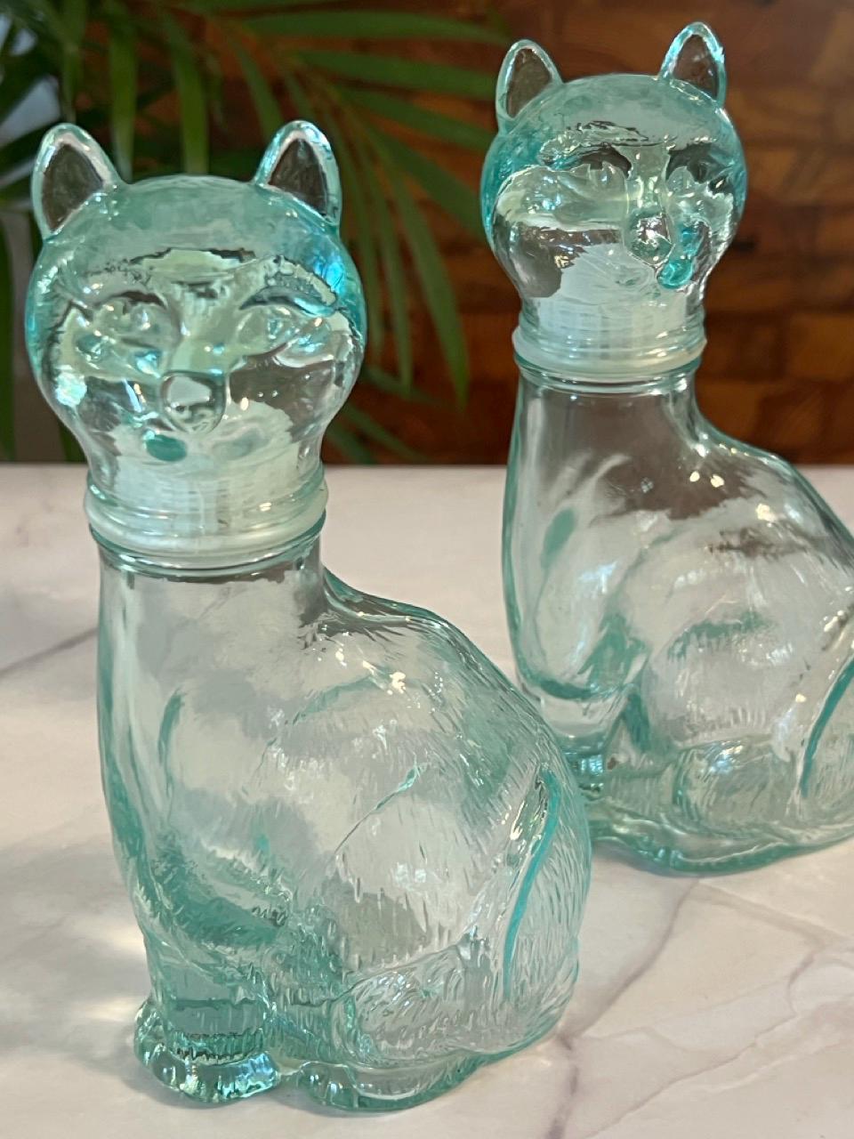 【nac】Vetreria Etrusca glass catbottle Vetreria Etrusca Glass Cat Bottles Set of 2 | MCM Italian | Aqua