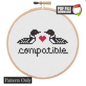 Heated Rivalry Cross Stitch Pattern | "Compatible" Loons Quote (PDF Download)