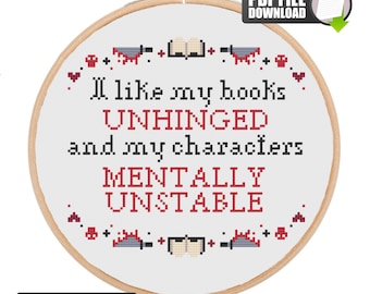 Bücher ohne Scharniere Kreuzstichmuster PDF | Bookish Dark Humor Muster | Sofort Download