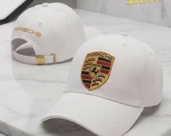 White Porsche Baseball Cap | Embroidered Logo Sport Hat (100% Polyester)