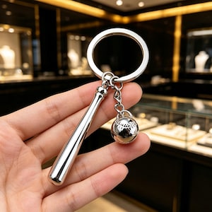 Mini Silver Baseball Bat Keychain Metal Softball Charm Key Ring Sport Athlete Bag Charm Birthday Gift For Sports Fans