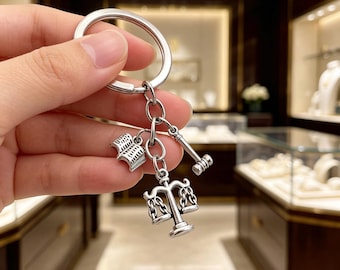 Lawyer Justice Keychain, Scales of Law Charm, Handmade Attorney Gift, Graduation Key Holder