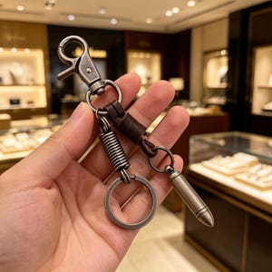 Vintage Antique Metal Bullet Keychain Hand Wrapped Leather Spring Clip Key Ring Masculine Tactical Bag Charm Birthday Gift For Him
