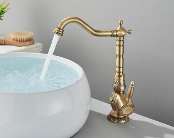 Antique Basin Faucets Antique Brass Faucet Basin Carving Tap Rotation Single Handle Tap Mixer Taps Bathroom Taps