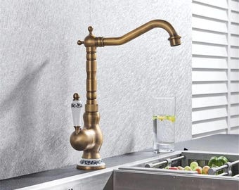 Antique Brass Kitchen Faucet, Kitchen Mixer Tap