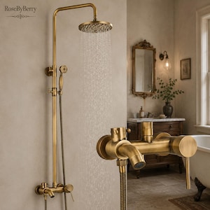 Solid Brass Shower System: Antique European Style Faucet, Adjustable Bar