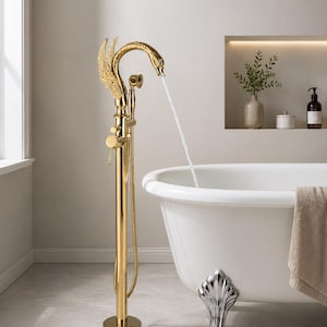 Grifo de bañera Gold Swan con ducha de mano – Grifo mezclador de pie