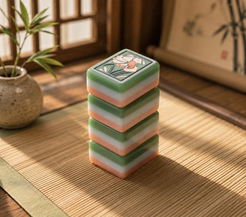 Jade Lotus American Mahjong Set, Retro Botanical Mahjong Tiles, Vintage Game Night Gift, gift for mahjong lover image 6