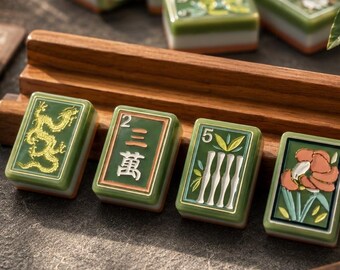 Jade Lotus American Mahjong Set, Retro Botanical Mahjong Tiles, Vintage Game Night Gift, gift for mahjong lover