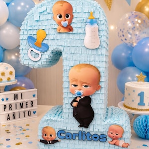 Boss Baby Nummer 1 Piñata – Personlig Första Födelsedagspinata – Handgjord Specialdekoration