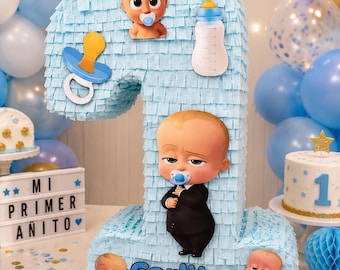 Boss Baby Nummer 1 Piñata – Gepersonaliseerde piñata voor de eerste verjaardag – Handgemaakte feestdecoratie