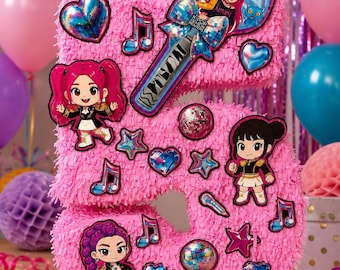 Personalized Handmade K-Pop Number 5 Piñata | K-Pop Birthday Decoration | Pink Children's Piñata | Themed Party