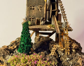 Handmade Miniature Watermill Diorama – Rustic Abandoned Structure – One of a Kind Small Forgotten Places Art