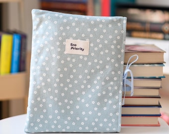 Blue Floral Book Sleeve Gift for Readers, Soft Cotton Book Protector, Book pouch