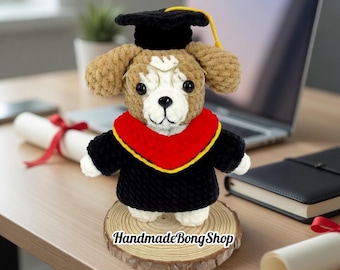 Handmade Crochet Graduation Dog, Amigurumi Puppy Plush, Class of 2026 Keepsake