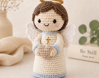 Handmade Crochet Angel Doll, Christian Amigurumi Keepsake, Baptism Gift, Nursery Decor