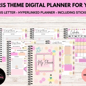 Digitale planner voor Goodnotes en Notability Digitale planner in roze Parijs-thema met digitale bonusstickers