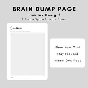 Plantilla para generar ideas / Hoja para generar ideas sobre TDAH / Página minimalista para la claridad mental / Diseño de bajo consumo de tinta / Plantilla para aumentar la productividad / Descarga instantánea