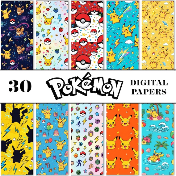Pokemon Digital Paper Bundle | 30 Seamless Pikachu Backgrounds | 12x12 Scrapbook Paper | Party Printable | Commercial Use
