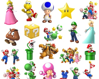 May include: A digital collection of 20+ Super Mario Galaxy PNG images featuring characters like Mario, Luigi, Princess Peach, Rosalina, Toad, Toadette, Yoshi, Bowser, Goomba, and Koopa Troopa, along with game items like stars, pipes, and question blocks.