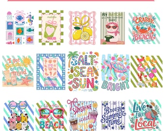 Preppy Summer PNG Bundle | Coastal Clipart, Beach, Bow Designs (Digital Download)