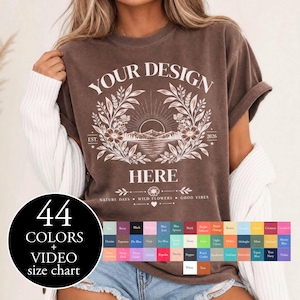 Comfort Colors 1717 Bundle-Mockups, 44 Farben T-Shirt-Mockup-Bundle + BONUS-Video mit Größentabelle, POD-Mockup, Model auf weißem Hintergrund
