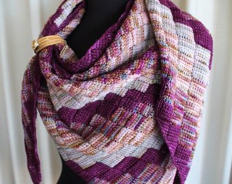 Crochet Pattern - New Horizons -Stripy Entrelac shawl with a wavy effect using a simple tunisian stitch and a standard crochet hook.