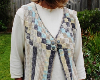 Crochet Pattern - Entrelac cotton vest using a simple tunisian stitch and a standard crochet hook.