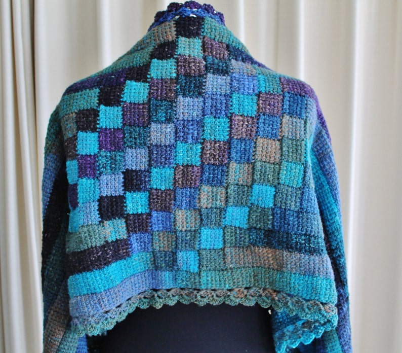 Crochet Pattern Stripy Entrelac wrap using a simple tunisian stitch and a standard crochet hook. image 5