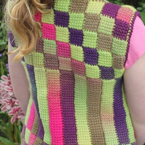 Crochet Pattern - Entrelac childs vest using a simple tunisian stitch and a standard crochet hook.