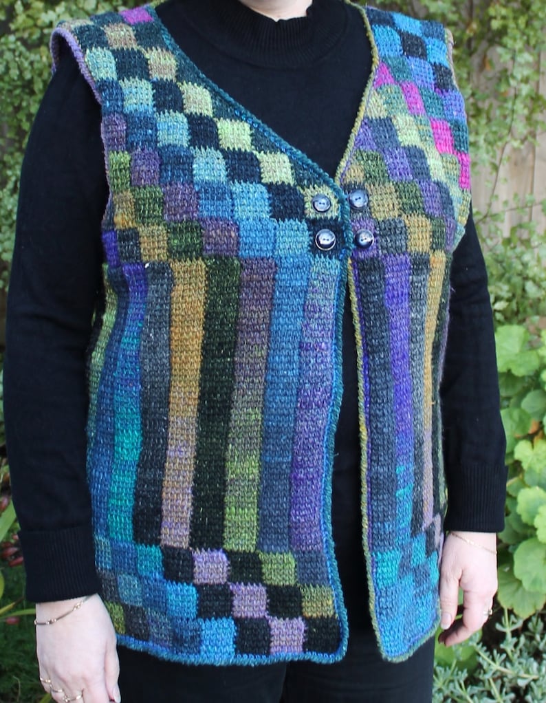 Crochet Pattern Entrelac cotton vest using a simple tunisian stitch and a standard crochet hook. image 5