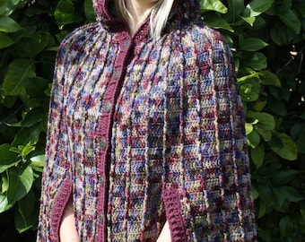 Crochet Pattern - Ridged hooded cape.