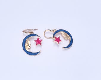 Celestial Moon Star Earrings, Colorful Enamel Dangle Earrings for Women, Boho Gift