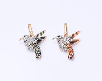 Juicy Couture Hummingbird Necklace Pendant, Crystal-Set Bird-Shaped Jewelry, Colorful Enamel Animal Pendants