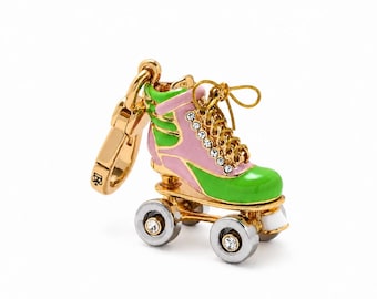 Juicy Couture Retro Roller Skate Charm Pendant, Gold Enamel Bag Charm, Skate Keychain Charm, Y2K Purse Accessory