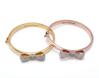 Juicy Couture Crystal-Studded Bow Bracelet, Designer-Style Rhinestone Gold Bracelet