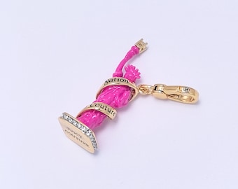 Juicy Couture Pink Statue of Liberty Charm Pendant, Y2K Enamel Rhinestone Bracelet Necklace Jewelry