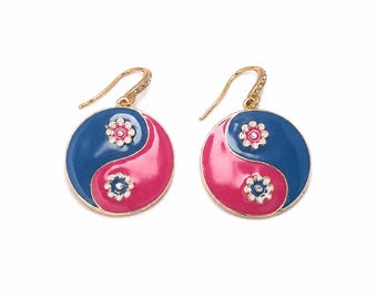 Handcrafted Enamel Yin Yang Dangle Earrings – Boho Colorful Statement Jewelry