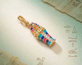 Juicy Couture Openable Gold Mummy Pendant, Egyptian Revival-Style Sarcophagus Bracelet/Necklace Pendant Halloween Gifts