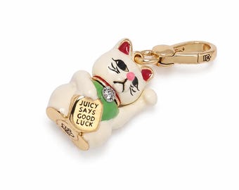 Juicy Couture Maneki-neko Lucky Charm, 3D Openwork Maneki-neko Jewelry, Y2K Enamel White Cat Pendant