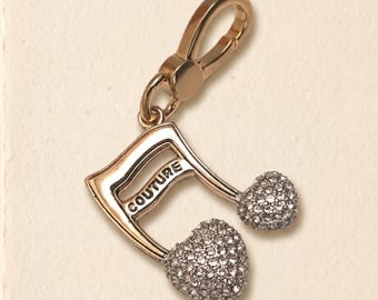 Juicy Couture Vintage Music Note Charm, Sparkling Hearts Pendant, Y2K Bracelet Zipper Clasp