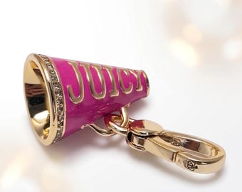 Juicy Couture Pink Enamel Megaphone Charm – Y2K Glam Rhinestone Bag Pendant