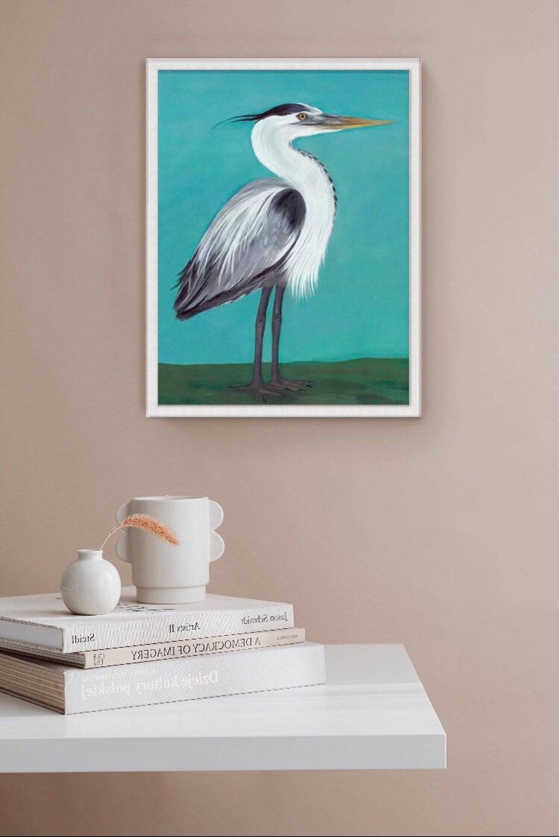 Large Framed Great Blue Heron Wall Art Watercolor Bird Etsy