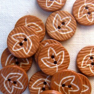 8 Brown Leaf Sweater Buttons, 23 mm (7/8&quot;) 2 Holes, Matte,Textured, Flat Front +Back, 4 mm Thick, Brown Sugar, Washable, Dill Brand, German